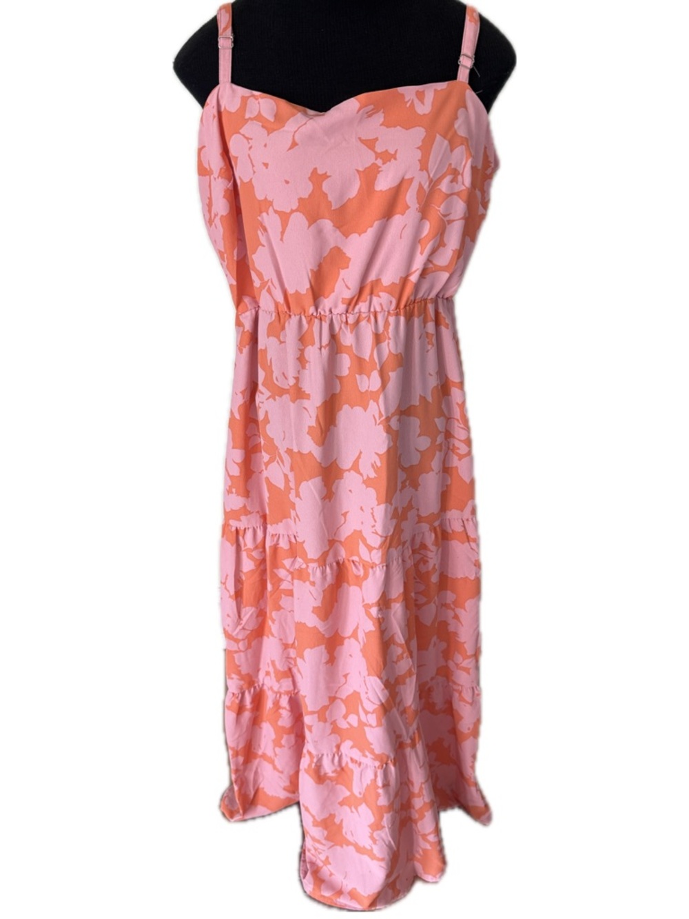 Social Standard Pink & Peach Floral Maxi Dress with Adjustable Straps, Size L